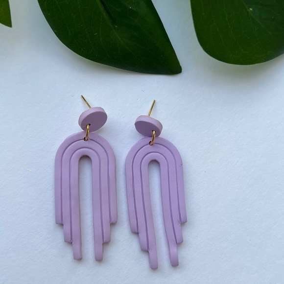 New! Polymer Clay Post Earrings purple color handmade - Picture 3 of 3